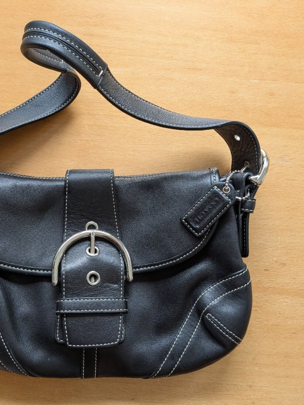 Vintage Black Leather Coach Soho Flap Bag